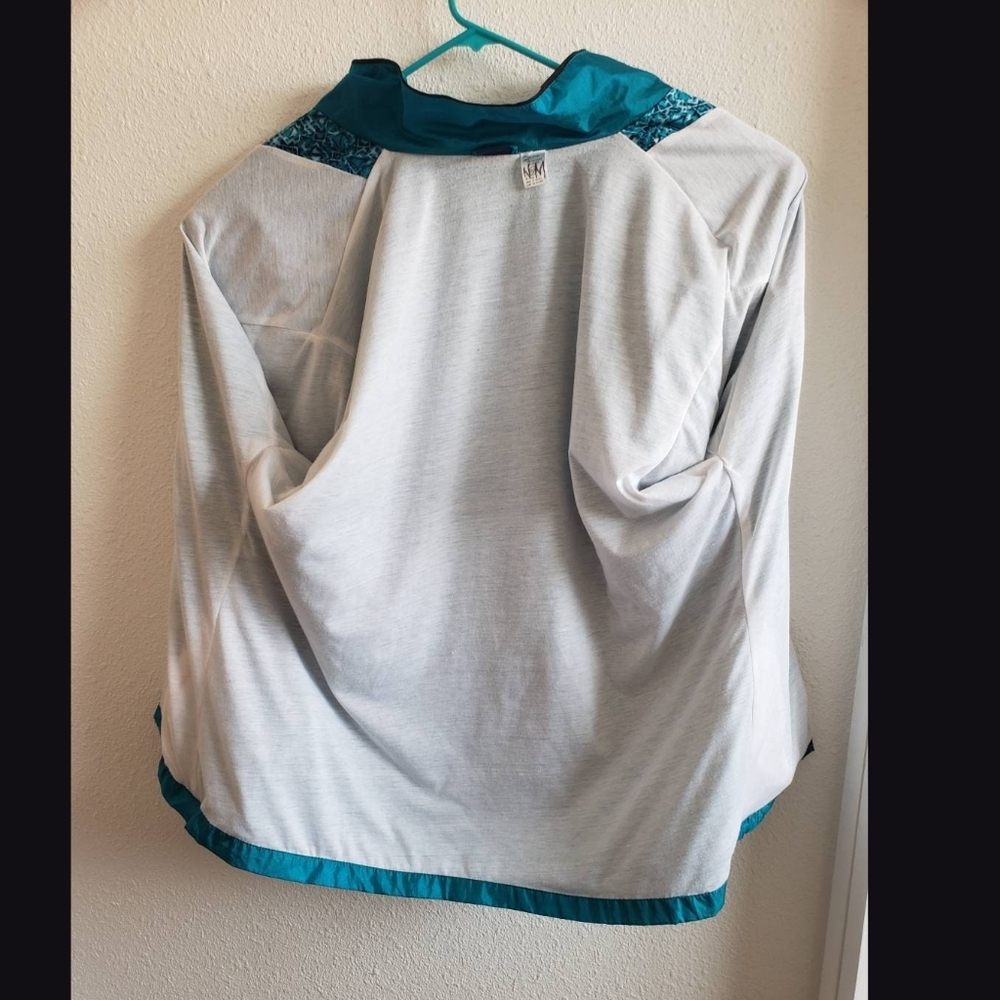 Honors Plus Size Vintage Turquoise Lined Nylon Track Full Zipper Jacket - Picture 7 of 9